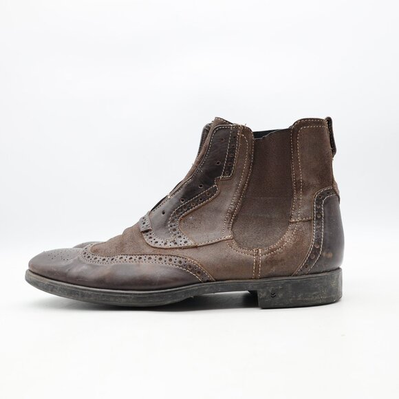 John Varvatos Chelsea Men’s 10 Waxed Suede Brown Leather Boots Handmade In ITALY - Picture 4 of 13